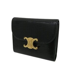 Celine Lizard Flap Wallet Black